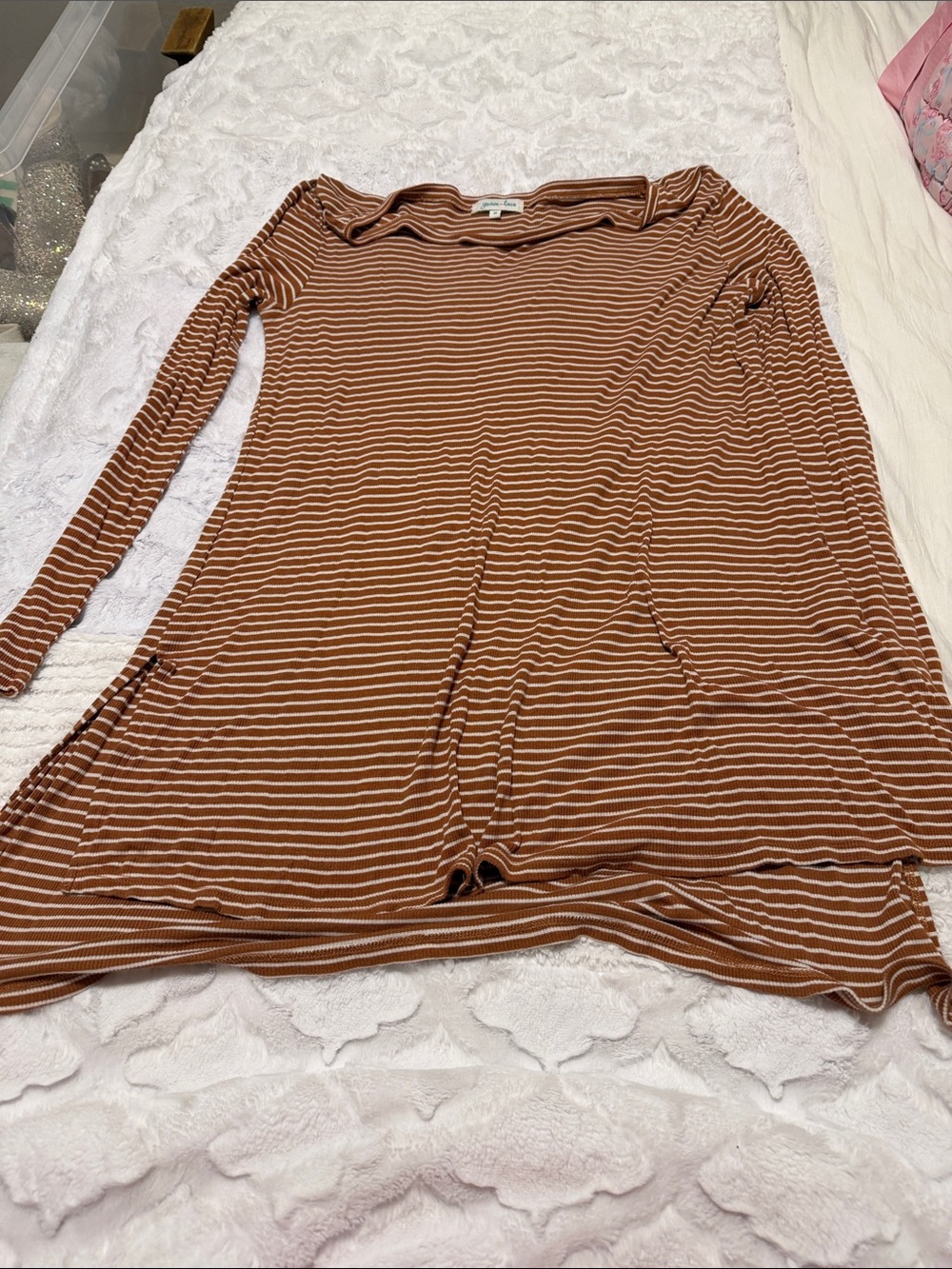 Grace & Lace Rust and White Striped Long-Sleeve Tunic